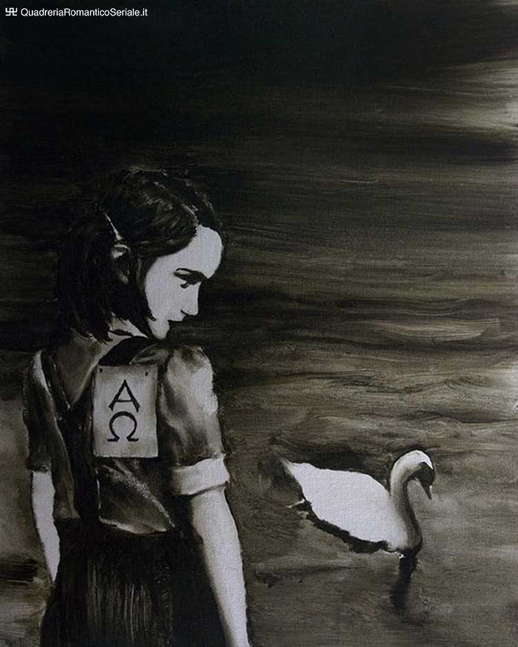 femmina con alfa e omega sulle spalle e cigno
