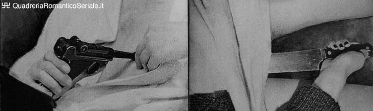 pistola sul cuore e coltello tra gambe femminili