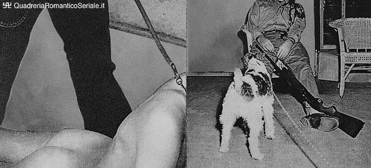 suicida con cane e uomo strisciante al guinzaglio