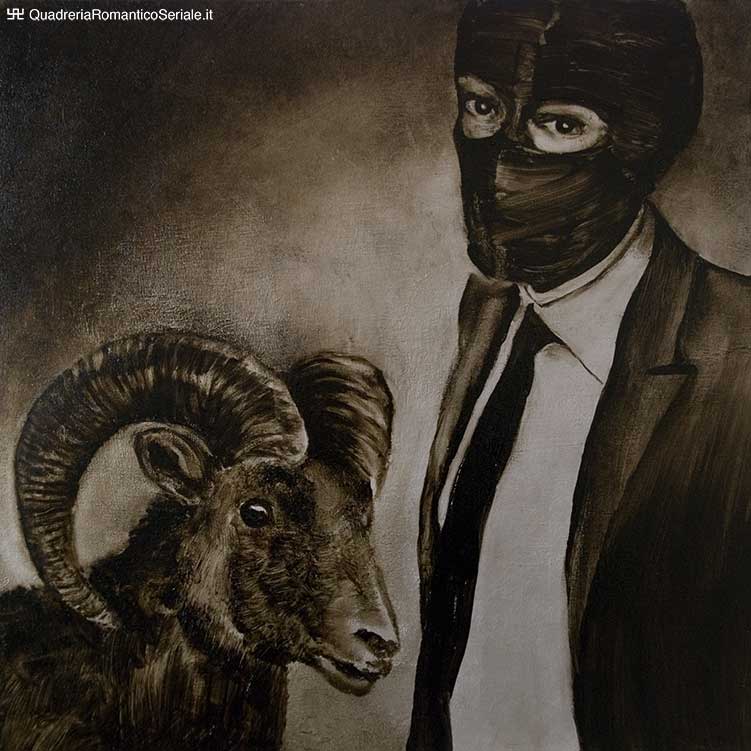 maschio con balaclava e capro